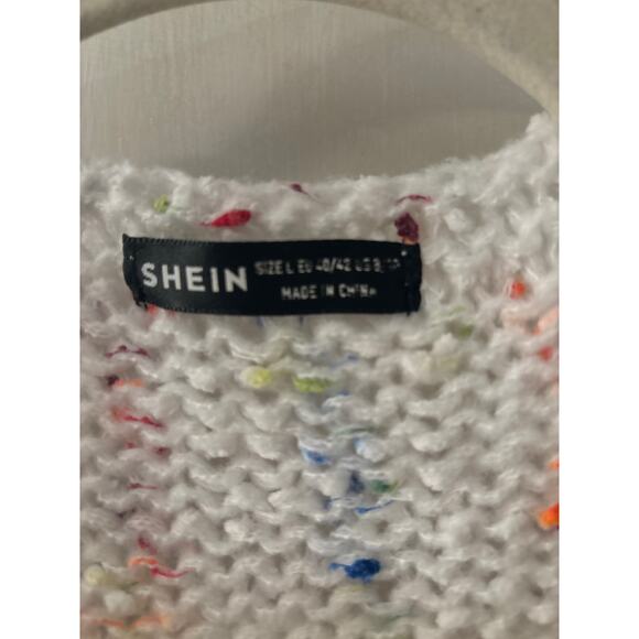 Shein White/ Multicolor Open Front Cardigan L Winter Cozycore Comfy Grandma - Picture 10 of 12
